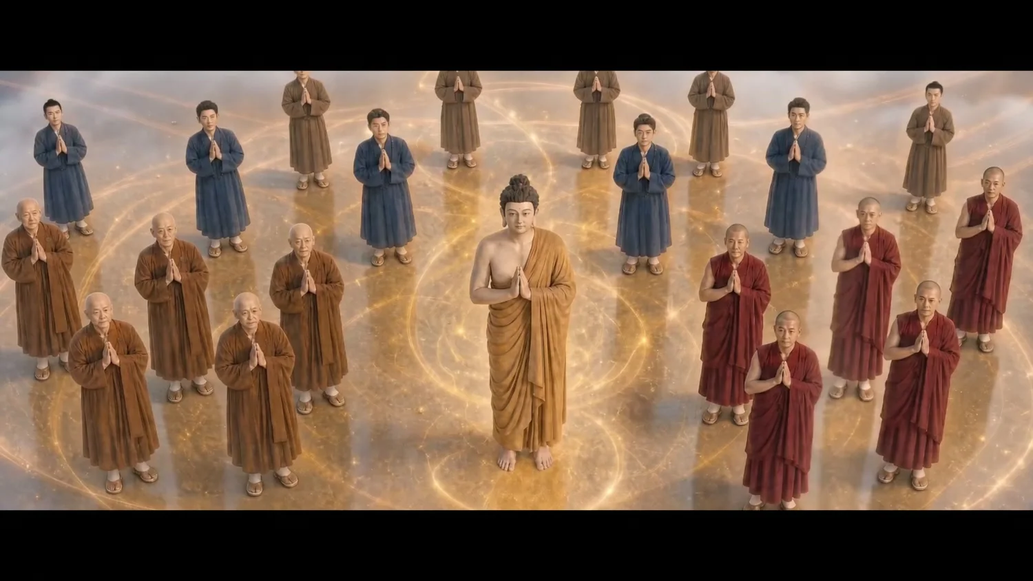 后期法会重制片段中,云端合掌的人物群像